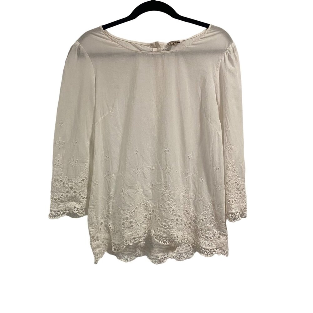 Cremieux White Eyelet Lace Crochet Blouse Size‎ M